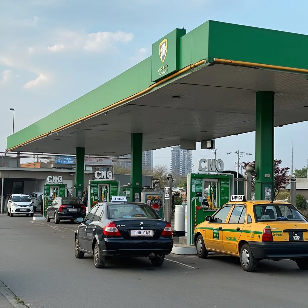 Estación de GNC con vehículos cargando