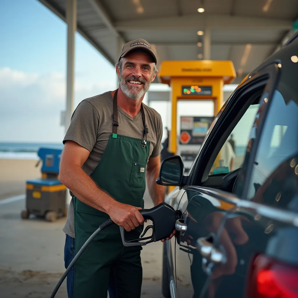 Playero sonriente atendiendo a un cliente