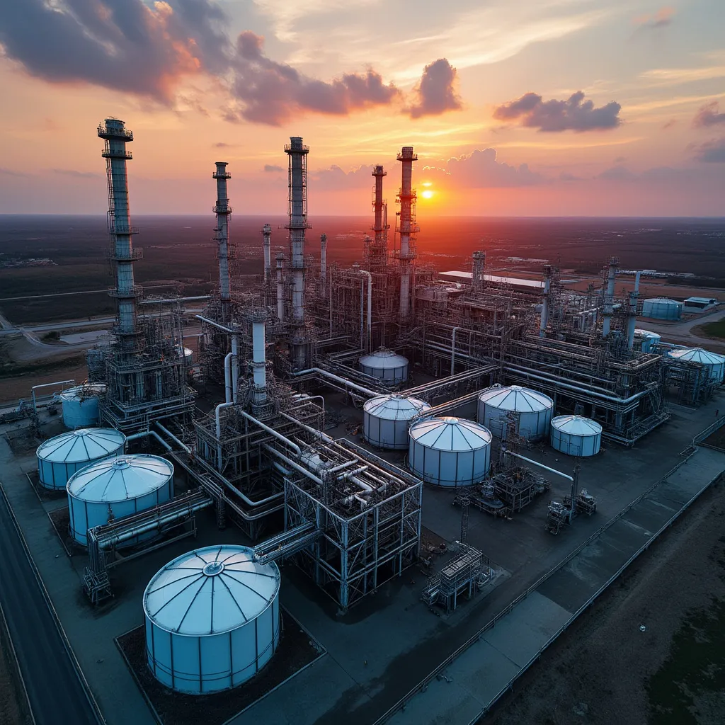 Vista aérea de una gran refinería de petróleo en Argentina